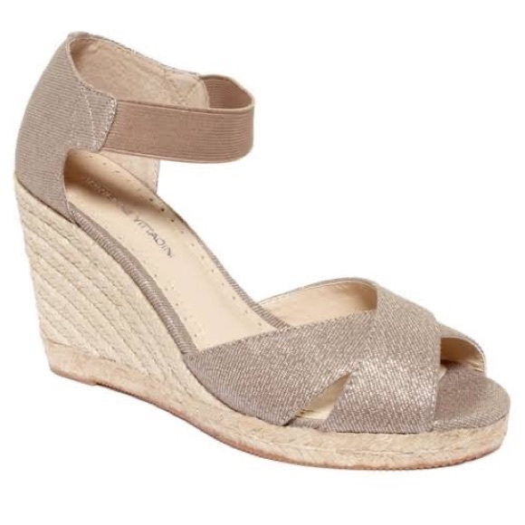 Adrienne Vittadini Glitter Wedge Heels in Neutral